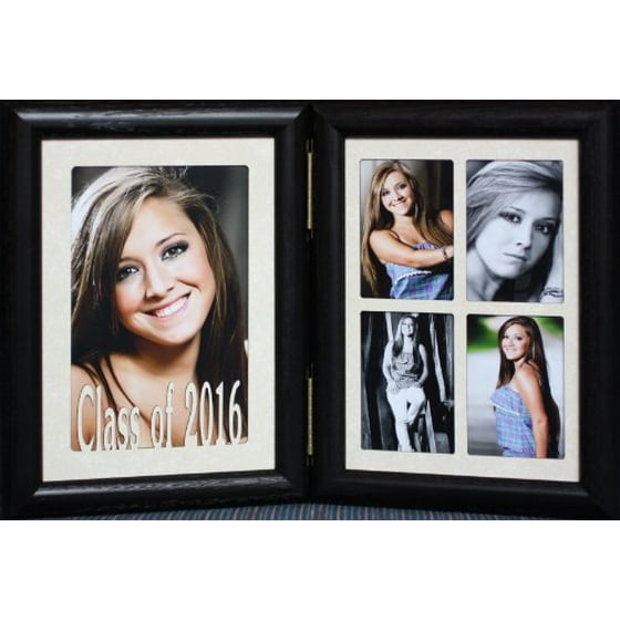 5x7 Class Of 2018 Double Hinged Portrait Black Frame With Cream Mats Graduation Gift