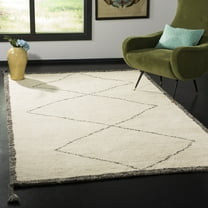 SAFAVIEH Casablanca Emmett Geometric Wool Shag Area Rug, Ivory/Charcoal, 4' x 6'