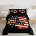 thumbnail image 2 of jejeloiu Motorcycle Motor Biker Queen Comforter Set,Vintage American Flag Bedding Comforter Set For Boys Kids Reversible 3 Pieces, 2 of 8