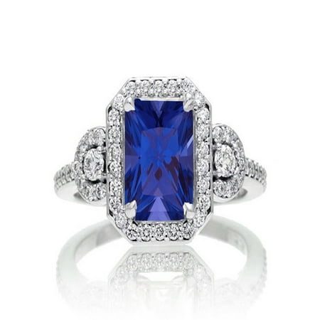 diamond ring emerald cut carat engagement gold 10k sapphire halo