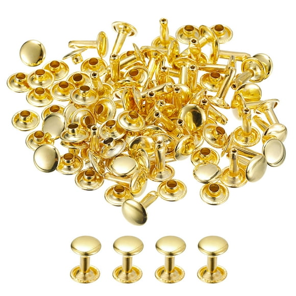 Unique Bargains 50 Sets Leather Rivets 9mm Double Cap Rivets 12mm Height Studs Gold Tone