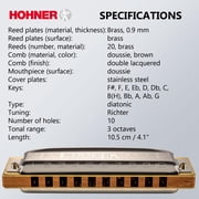 Hohner 532 Blues Harp MS Harmonica - Key of C Bundle with Case, Pouch, Austin Bazaar Online Manual, and Polishing Cloth