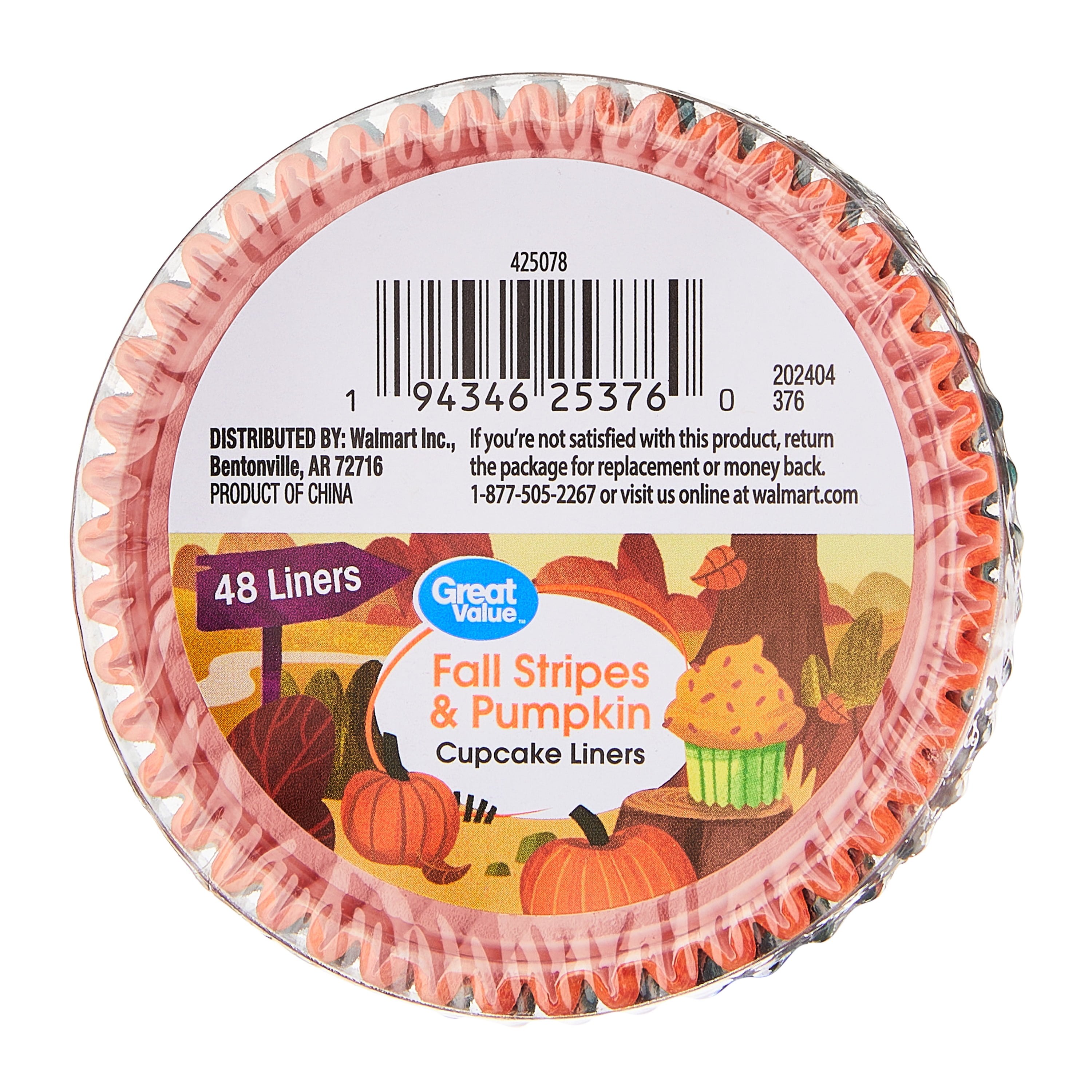 Great Value Classic Fall Stripes & Pumpkin Cupcake Liners, 48 Count