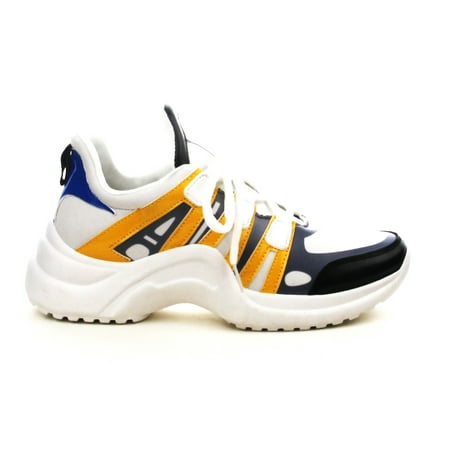 Cape Robbin THE ARCH Yellow White Colorblock Lace Up Athleisure Platform (Best Pointe Shoes For Low Arches)