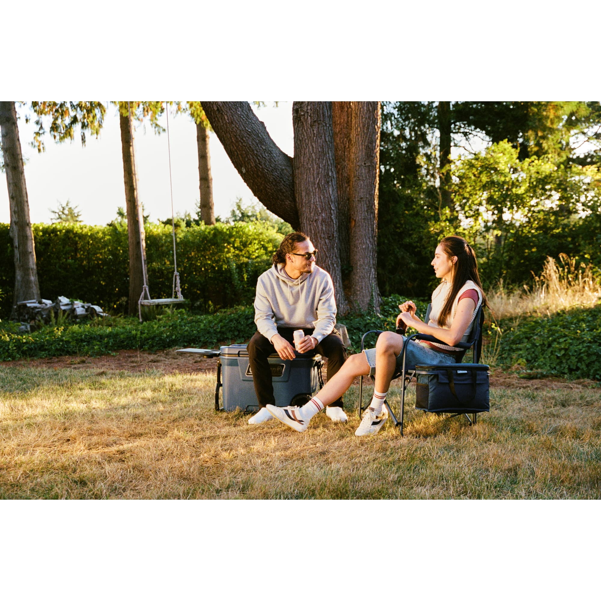 Flex 'N Go Outdoor Folding Chair for Camping with Table & Cooler, Sapphire