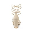 thumbnail image 2 of BLISSFUL STEP Women's Block Heel Sandal Strappy Lace Up Sandals Beige 7, 2 of 7