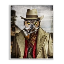 Stupell Industries Owl with Classic Pipe Animals & Insects Painting White Framed Art Print Wall Art, 24 x 30