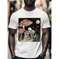 thumbnail image 4 of Couple Skull Kiss Men's T Shirts Mushroom T-Shirt for Men Crew Neck Tees Cotton Tops, White, M, 4 of 7