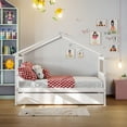 thumbnail image 3 of Harper & Bright Designs Full Size Wooden House Bed with Trundle, Wood Montessori Daybed Frame with Roof for, White, 3 of 12