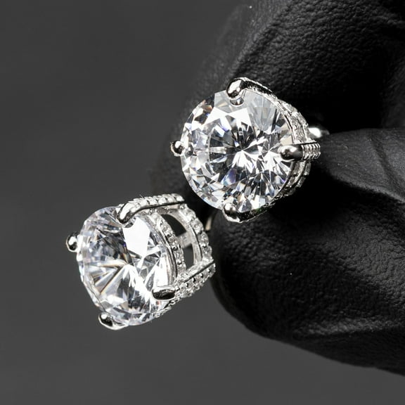 Hidden Halo Stud Earrings For Men's 3Ct Round Cut Lab Created VVS1/D Diamond 14K White Gold Plated 925 Silver