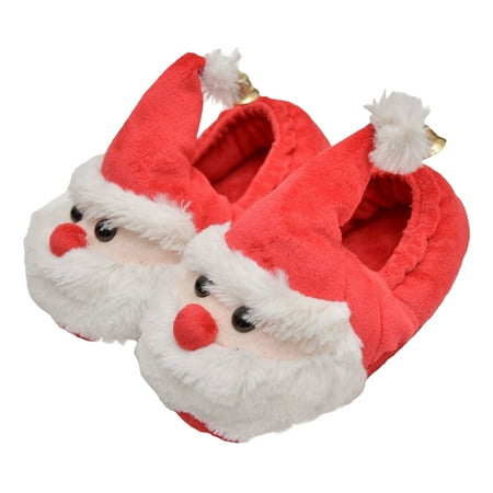 

Mubineo Unisex Baby Fleece Slippers for Christmas Cartoon Santa Claus Print Soft Sole Anti-Slip Crib Shoes