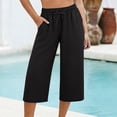 thumbnail image 5 of Yifymode Wide Leg Cropped Pants for Women Baggy Summer Linen Capris Oversized Palazzo Capri Pants Beach Boho Lounge Flowy Pant,Black L, 5 of 5