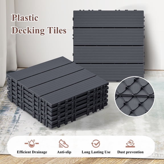 JP Outdoor Interlocking Deck Tiles, Outdoor Square Flooring Tiles,9 Pack,Grey