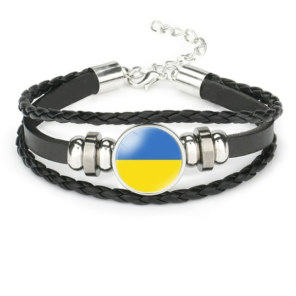 Uijokdef Bracelet for Women Men Black Leather Bracelet ，European Flags