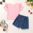 thumbnail image 5 of Younger Tree Baby Girl Shorts Outfit Kid Summer Print T-Shirt Denim Shorts Clothes Set for 4-5T, 5 of 9