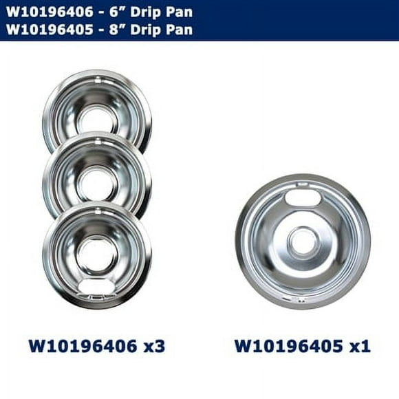 Chrome Drip Pan Kit Whirlpool and GE range W10196406, W10196405: Drip Pan Set