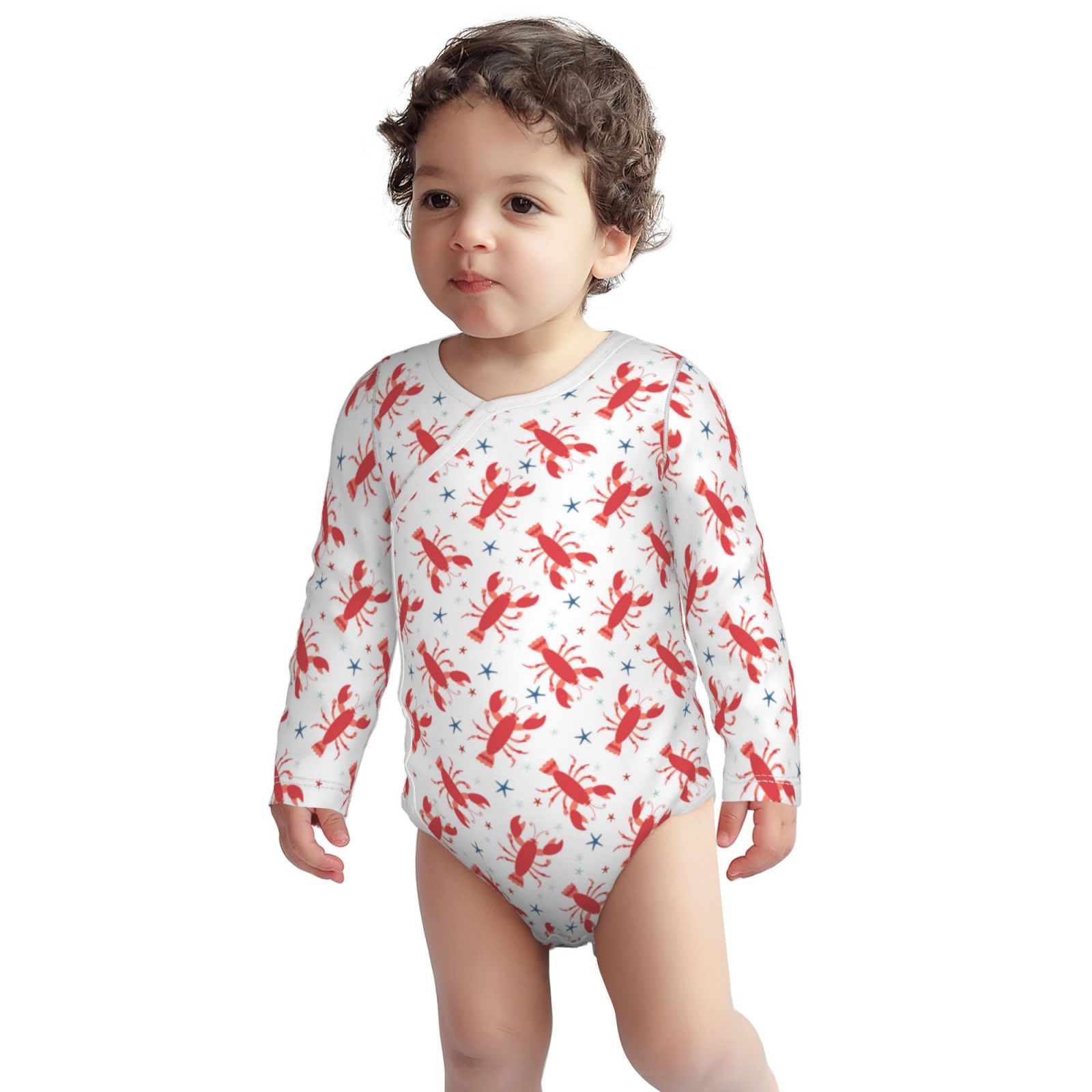 Xecao Lobsters And Sea Stars Print Baby unisex-baby Cotton Long-sleeve Bodysuits-3 Months