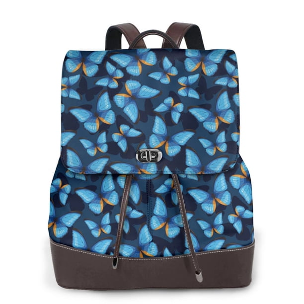 Easygdp Blue Butterfly Mochila de Cuero para Mujeres, Bolso de Hombro, Bolsos de Mano de Moda para Trabajo y Viajes