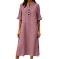 thumbnail image 5 of Gamivast Shirt Dress for Women Half Sleeve V-Neck Linen Feel Midi Dress With Pockets Loose Fit Casual Style Button Down House Dress Solid Color Outfits, 5 of 6