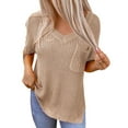 thumbnail image 2 of Baberdicy Sweaters for Women, Women's Fashion Spring and Summer Top Basic Loose Short Sleeve Side Slit Rib Knitted Top Casual Sweater Pocket Womens Sweaters Khaki, 2 of 7