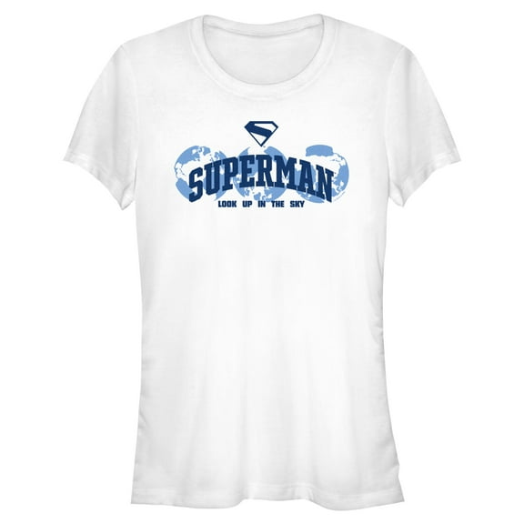 Juniors Superman Look Up in the Sky World T Shirt
