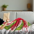 thumbnail image 3 of Modern Soft Flannel Fleece Throw Blanket, Summer Fruit Ripe Watermelon Cuts Splashes of Juice Drops Print, Cozy Plush for Indoor and Outdoor Use, 60" x 80", Red White and Fern Green, by Ambesonne, 3 of 5