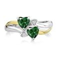 thumbnail image 2 of Gem Stone King 925 Silver and 10K Yellow Gold Green Nano Emerald and White Lab Grown Diamond Ring for Women (1.02 Cttw, May Birthstone, Heart Shape 5MM, Size 9), 2 of 5