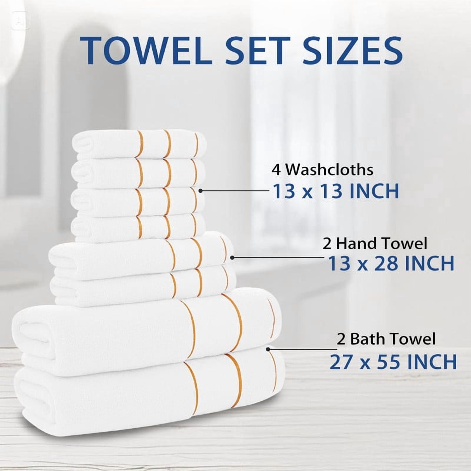 JML White Bath Towel Set of 8 Pieces - Cotton Blend Highly Absorbent Towels for Bathroom, 2 Soft Bath Towels, 2 Hand Towels, 4 Washcloths