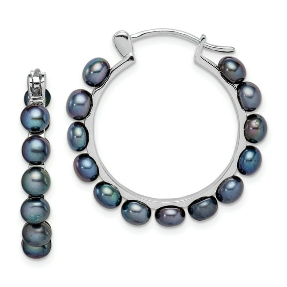 Primal Silver Sterling Silver Rhodium-plated 4-5mm Black Freshwater Cultured Pearl Hoop Earrings