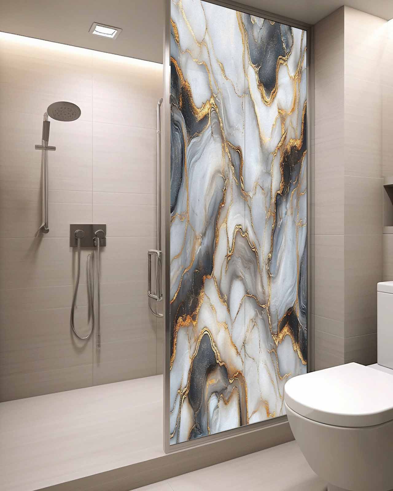 Window Privacy Film Black Golden Marble Stained Glass Window Film Decorative Sun Block Window Cover Modern Minimalism Abstract Window Clings Static Adhesive Sticker for Bathroom 29.5"x78.7"