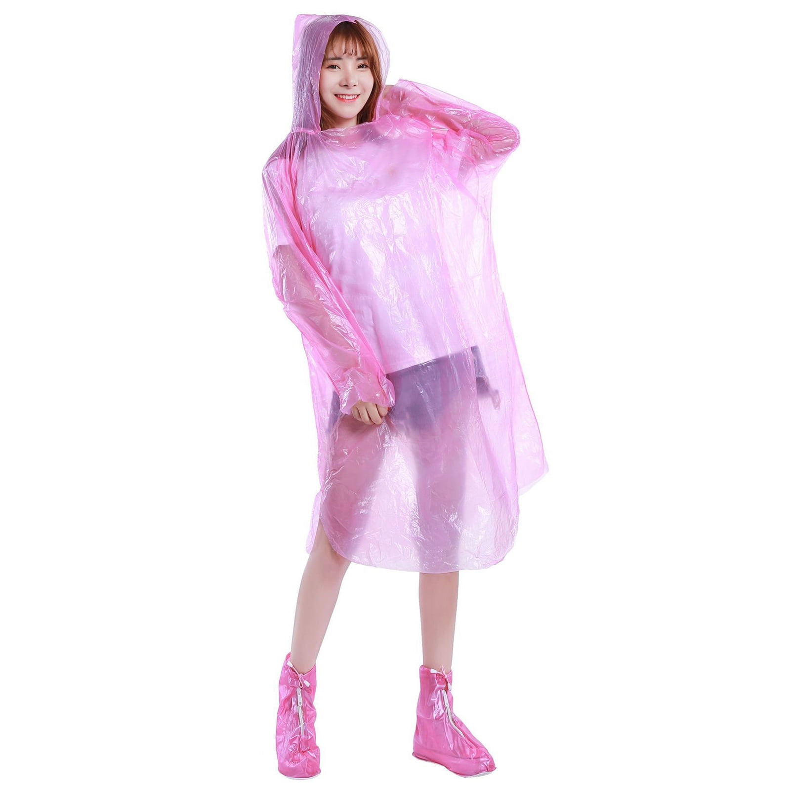 4x Adult Waterproof Hooded Rain Poncho Mac Coat for Festivals Theme Parks Hiking 