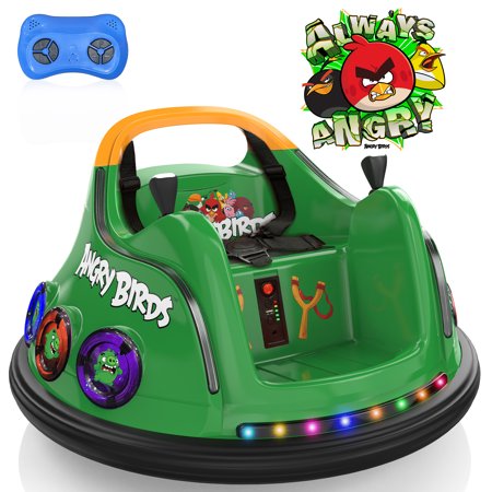 East doll 12V Kids Electric Bumper Car Licensed Angry Birds Ride on Toys for Toddlers Ages 2-6Y Riding Bumping Toy Gift Cars Remote Control Green
