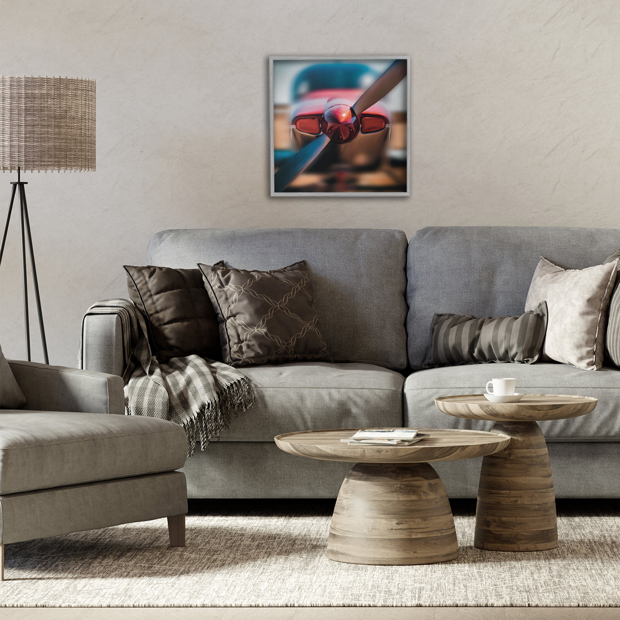 Stupell Industries Red Aircraft Propeller Gray Framed Giclee Art, design by Renel Peters