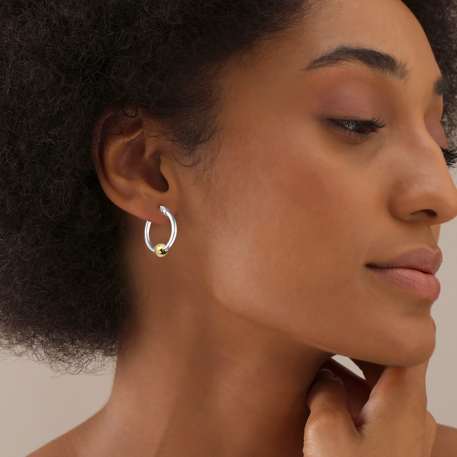 LeCalla 925 Sterling Silver Jewelry Light-Weight Click Top Bead Hoop Earrings for Women and Teen 25MM