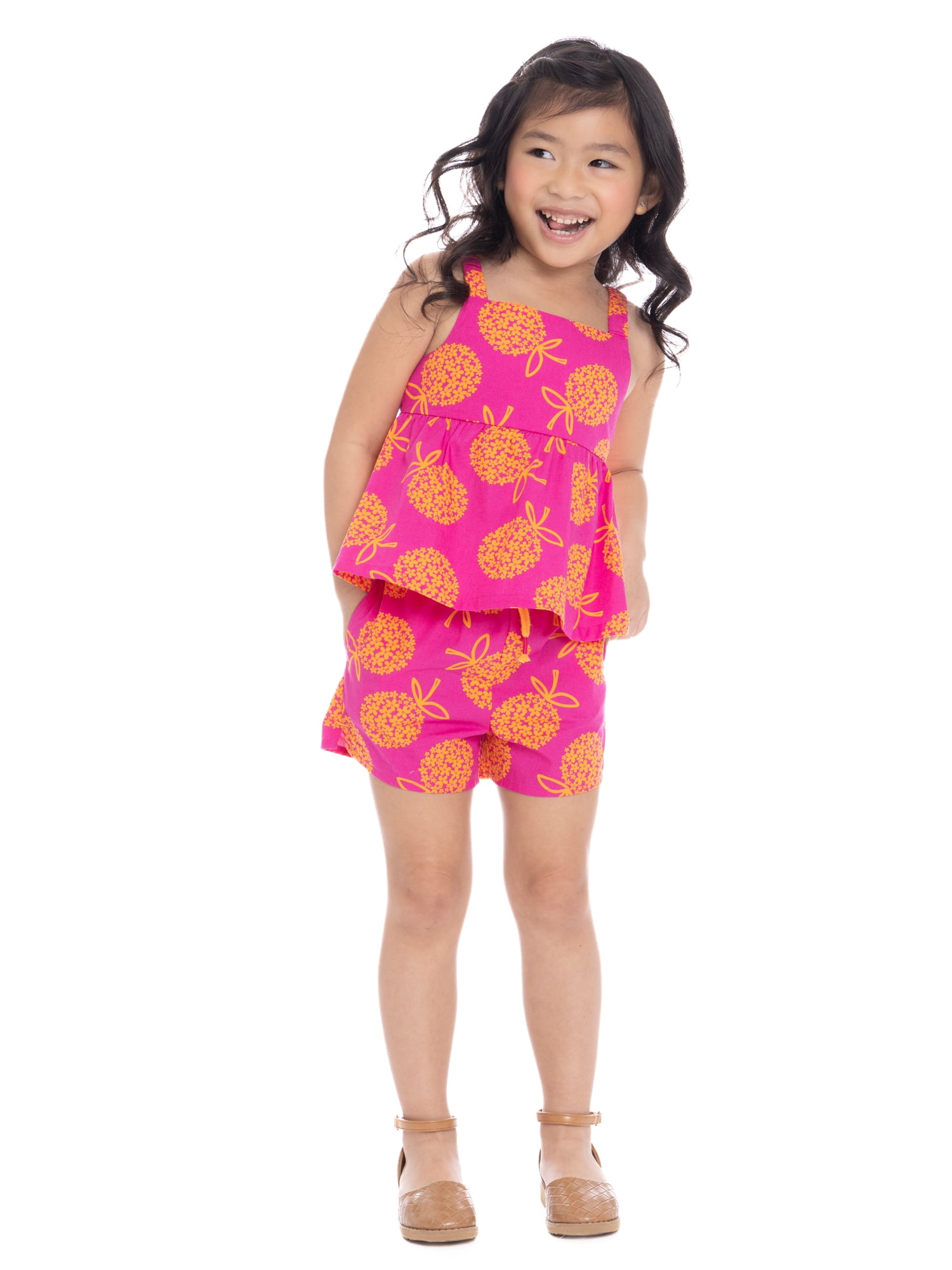 Wonder Nation Toddler Girls Cotton Poplin Print Peplum Top and Short Set, 2-Piece, Sizes 12M-5T