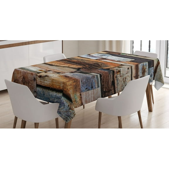 Ambesonne Vintage Tablecloth Rectangular Table Cover, Knotty Planks Vintage, 52"x70", Brown