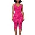 thumbnail image 2 of Women’s Polka Dot Halter Top and Capri Pants Set, Sleeveless V Neck Matching Outfit, 2 of 4