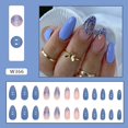 24 Pcs Medium Fake Nails Almond Shape Press on Nails, Full Cover Blue