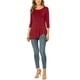 thumbnail image 2 of INSPIRAR CHIC Blusas de Mujer Cuello Redondo Manga 3/4 Decoración de Botones Dobladillo Irregular Estilo Casual M Burdeos, 2 of 7