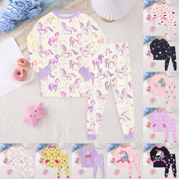 Baby Girls Pajamas Set Long Sleeve Pjs Stretch Soft Sleepwear for Kids,fruit 6-12 Months 12-24 Months 2t 3t 4t 5t 6t 7t 8t 9t Children Dark Purple 5-6 Years