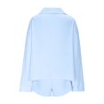 thumbnail image 6 of pstuiky Shorts Pajama Set for Women Oversized Solid Color Lightweight Lounge Sets Summer Loose Fit V-Neck Long Sleeve Pajama Sets with Shorts Light Blue M, 6 of 6