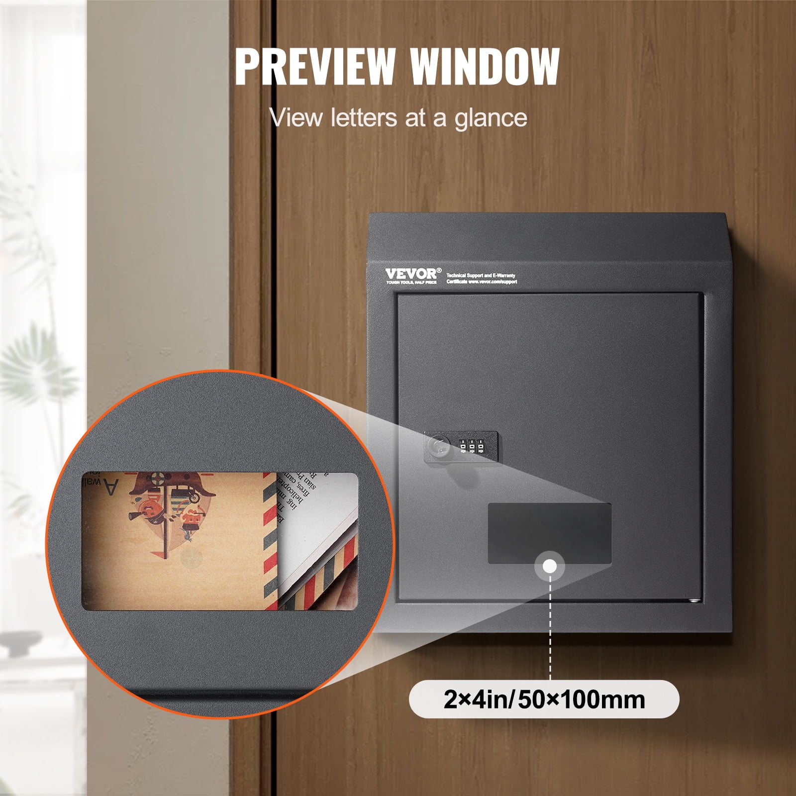 VEVOR Sturdy Metal Key Safe, Combo Lock, 12'' Size, Wall-Mounted, Secure Letter Keeper, Dark Gray