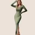 thumbnail image 6 of kakina CMSX Women's Ribbed Knit Sweater Dresses,Long Sleeve V-Neck Solid Color Maxi Dress Slit Thigh Ribbed Knit Bodycon Dresses, 6 of 6