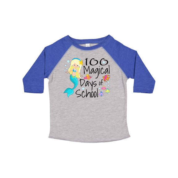 Inktastic 100 Magical Days of School with Blue Mermaid and Fish Boys or Girls Toddler T-Shirt