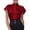 #0411-Red, variant on Uootdi Work Tops for Women Stand Collar Flutter Short Sleeve Button Front Plain Satin Womens Shirts Straight Fit Business Casual Silky Summer Blouses for Women