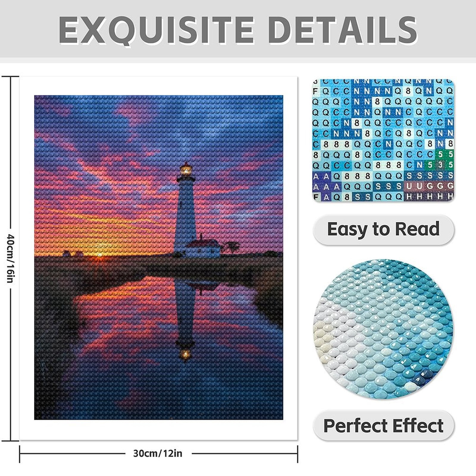 Diamond Art Kits for Adults - 5d Lighthouse Sunset Reflection Sky Diamond Painting for Adults, Diamond Art for Adults Beginners, Diamond Painting Kits for Adults for Home Wall Decor