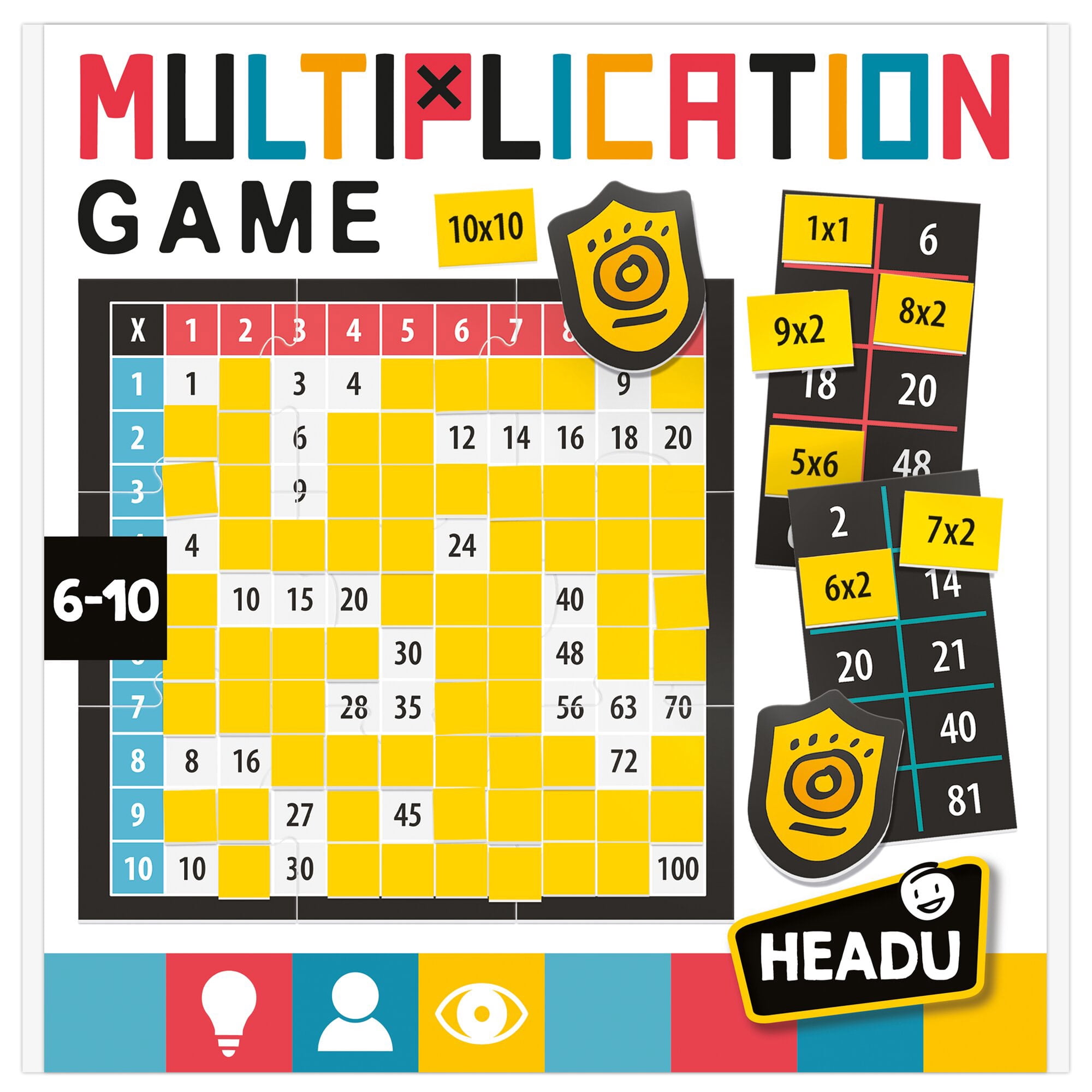 Headu: First Multiplication Game - Solution & Equation Matching, Tile Placement, 10 x 10 Number Grid, Race To Calculate First, Math Play, Kids 6-10