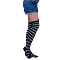 thumbnail image 1 of Qarigey Paquete de 2 calcetines a rayas de talla grande hasta el muslo, transpirabilidad, apariencia única y flexible, calcetines antideslizantes, Medias rayas negras grises, 1 of 6