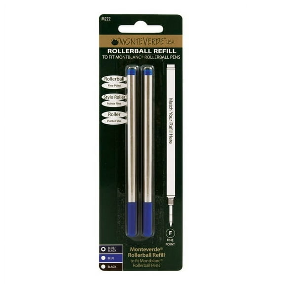 Monteverde® Rollerball Refills For Montblanc® Rollerball Pens, Fine Point, 0.5 mm, Blue/Black, Pack Of 2 Refills