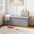 thumbnail image 2 of CZMDZH 43 Inches Folding Storage Ottoman Bench, Upholstered PU Leather Storage Chest with Side Pocket, Padded Seat, End of Bed Bench, Grey, 2 of 15